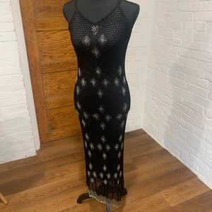 1920s flapper black crochet lined dress prom